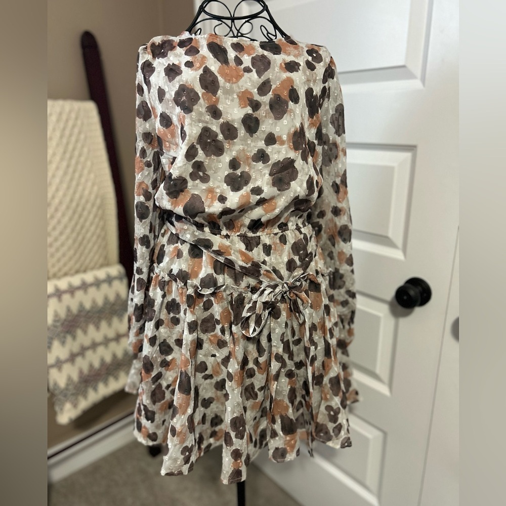 NWT Vici Taupe and Brown Floral Flutter Skirt Boho Dress